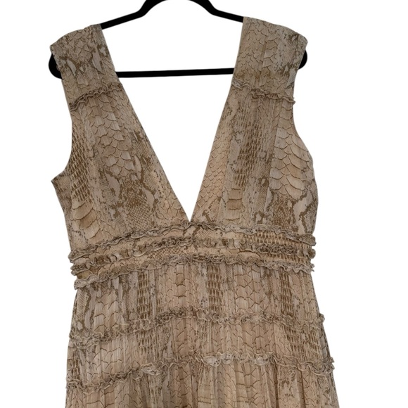 Gianni Bini Athena Snake Print Crinkled Chiffon Plunging A-Line Maxi Dress - Picture 7 of 16